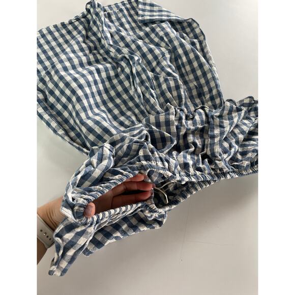 MISA Los Angelos Dress Womens Small Blue Belu Gingham Off‎ Shoulder Mini Linen - Picture 8 of 8